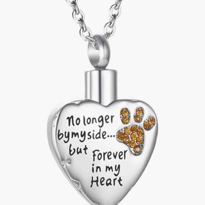 New Heart Keepsake Ashes Memorial Urn Pendant Necklace with Paw Print